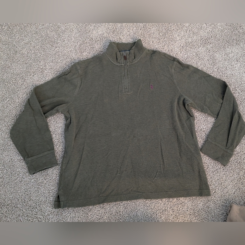 Ralph Lauren Men's Gray Quarter-Zip Pullover Khaki Green Size L